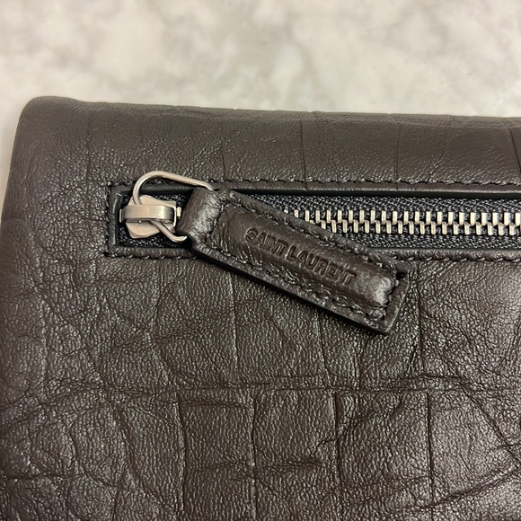 Saint Laurent West Hollywood Grey Leather Croc Embossed Clutch Bag YSL 🖤 - Picture 4 of 5